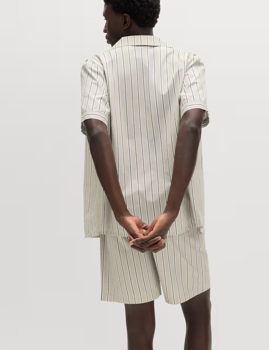 Marks & Spencer M&S Pure Cotton Striped Pyjama Top Neutral - 3