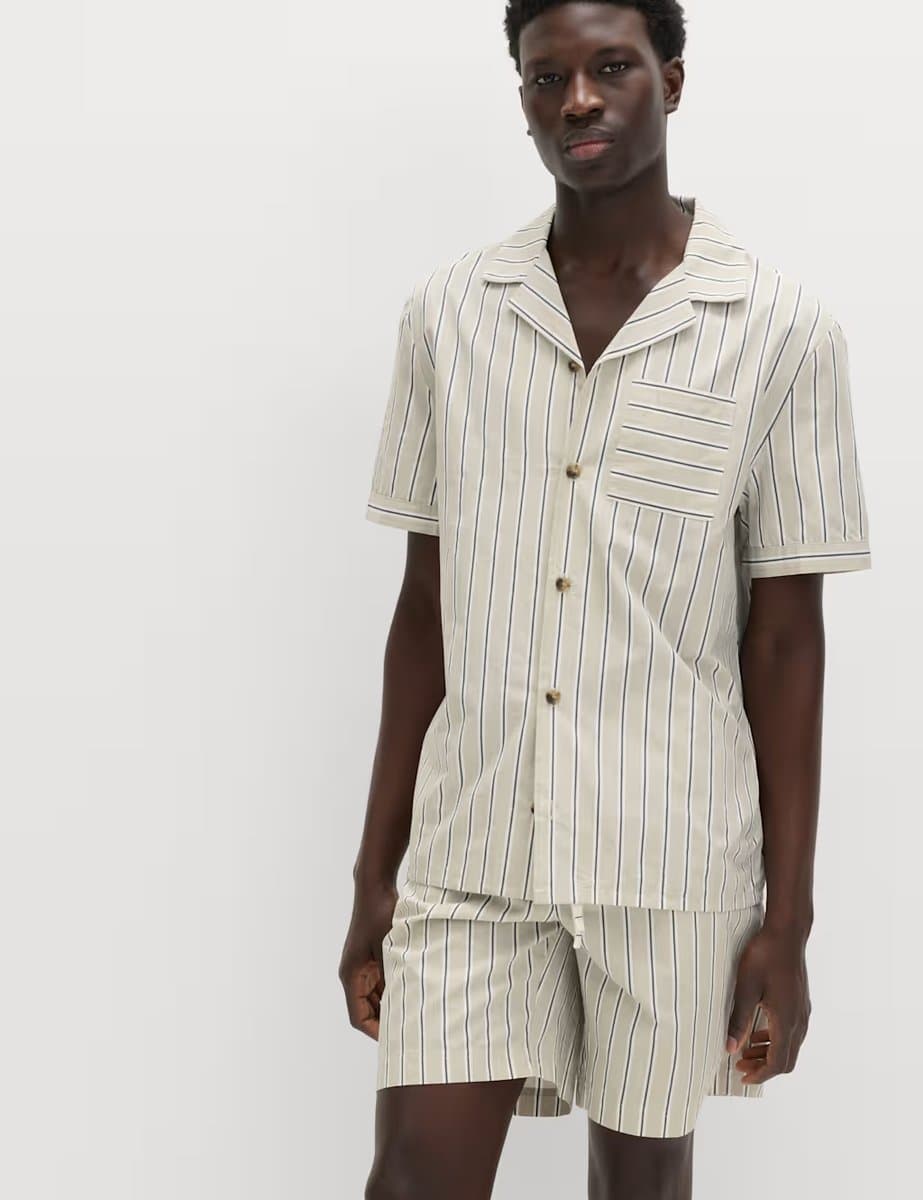 Marks & Spencer M&S Pure Cotton Striped Pyjama Top Neutral - 4