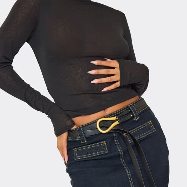 EGO Thin Contrast Trim Detail Double Belt In Black, Women's Size UK One Size