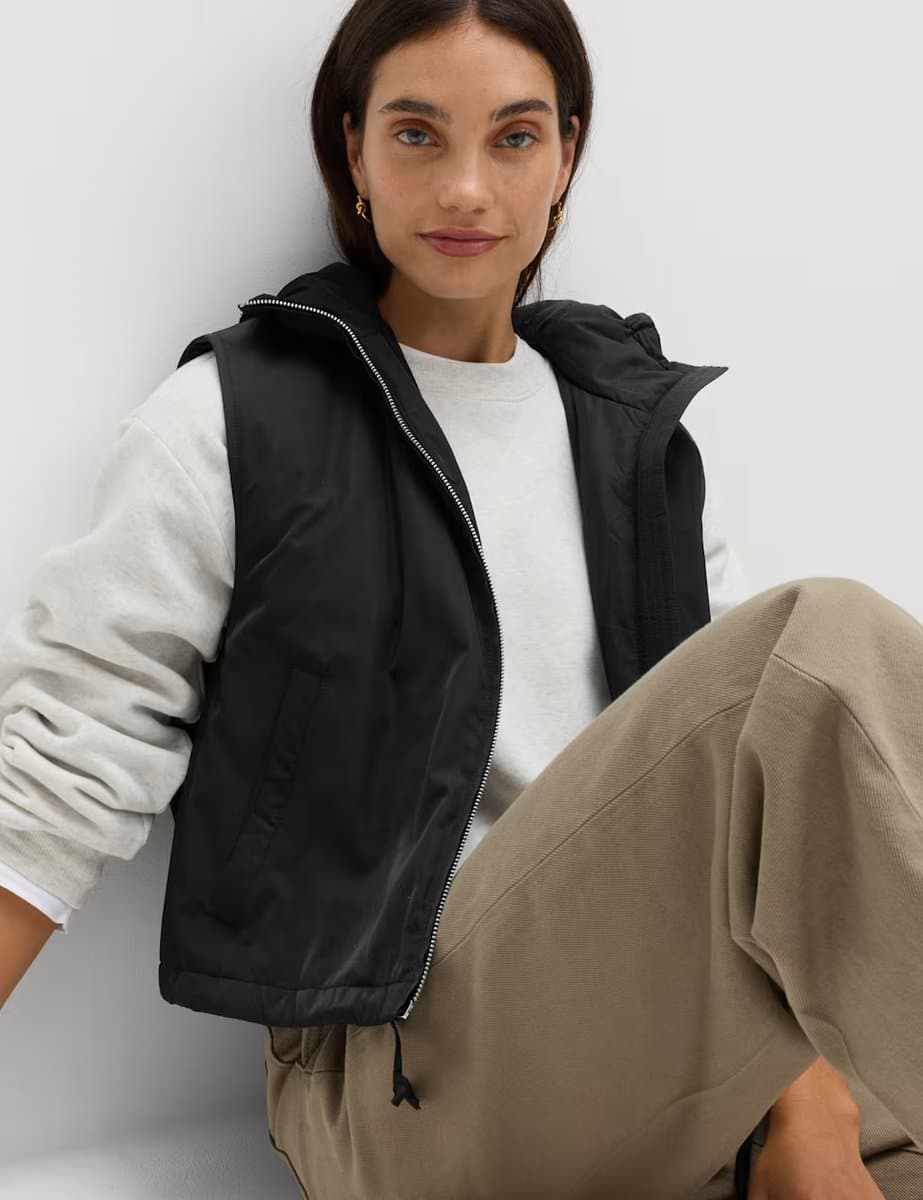 Marks & Spencer M&S Padded Hooded Cropped Gilet Black - 5