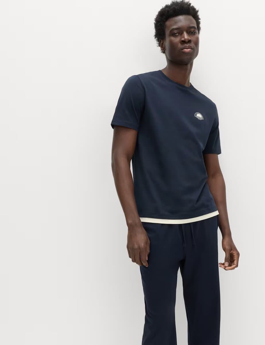 Marks & Spencer M&S Pure Cotton Sunset Graphic Pyjama Top Navy