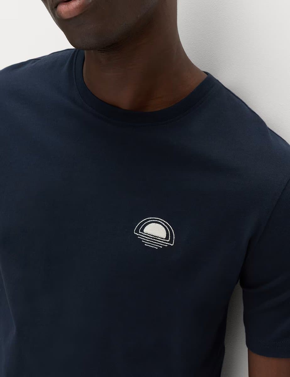 Marks & Spencer M&S Pure Cotton Sunset Graphic Pyjama Top Navy - 2