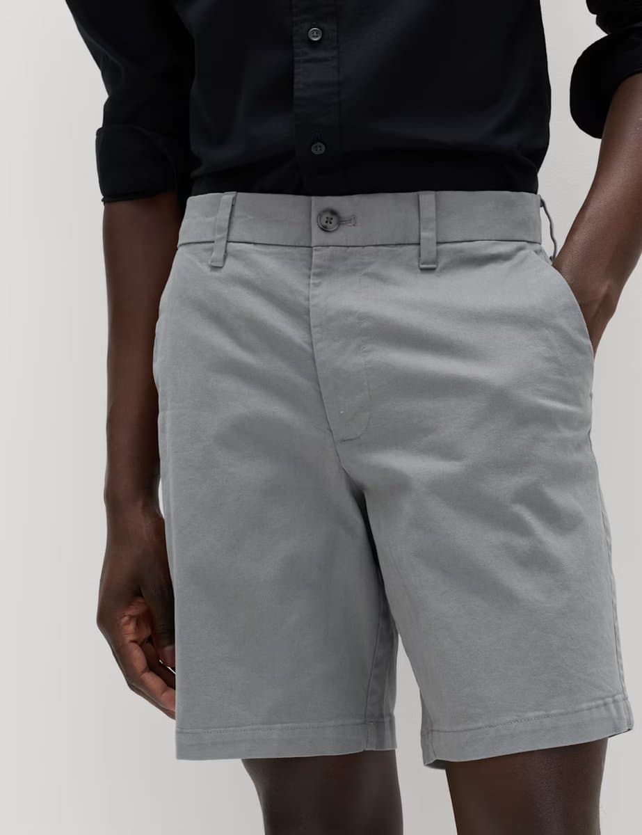 Marks & Spencer M&S 2 Pack Regular Fit Stretch Chino Shorts Ash Grey - 3