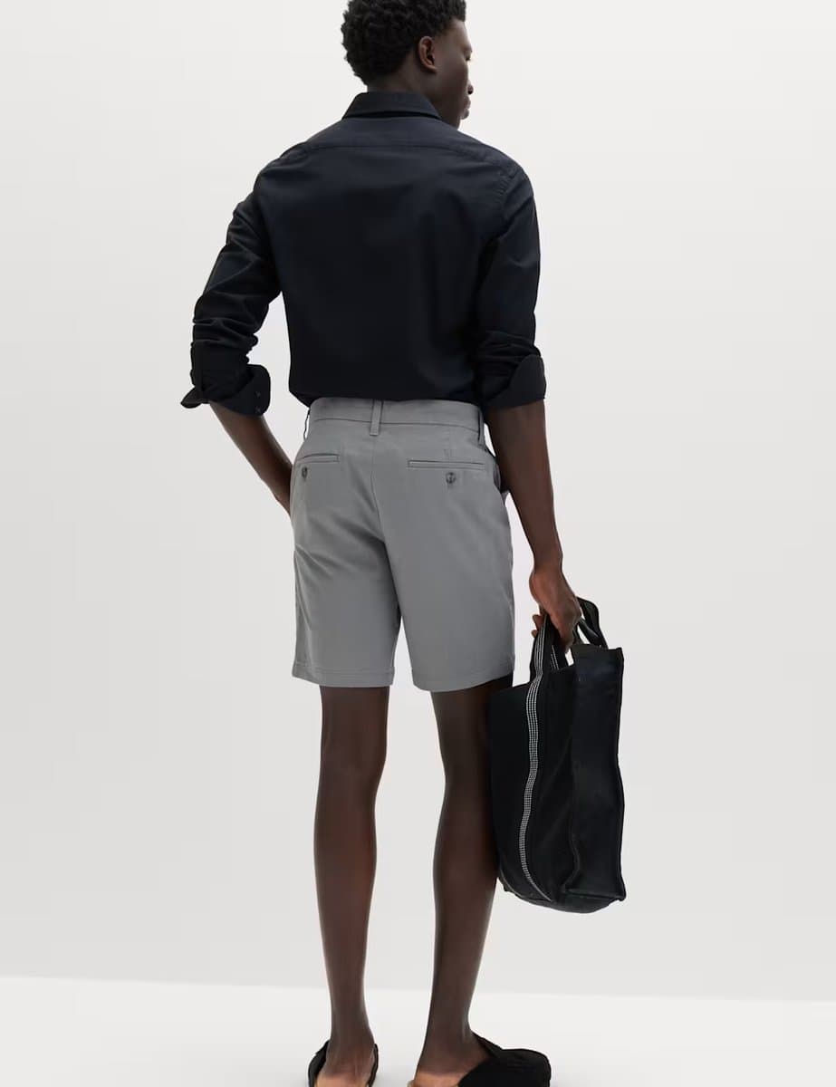 Marks & Spencer M&S 2 Pack Regular Fit Stretch Chino Shorts Ash Grey - 4