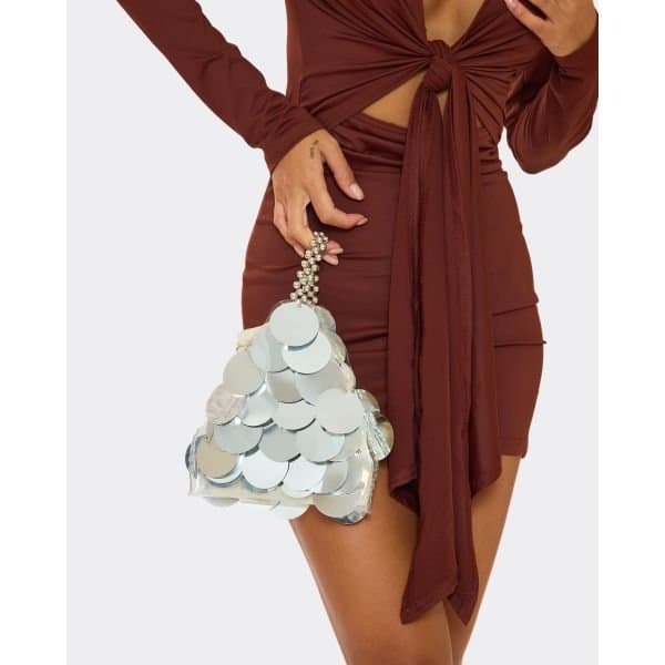 EGO Diva Disc Detailed Grab Bag In Silver, Women's Size UK One Size - 2