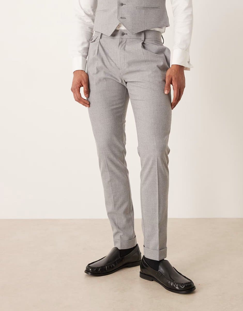 ASOS ASOS DESIGN skinny suit trouser in grey herringbone flannel - 2