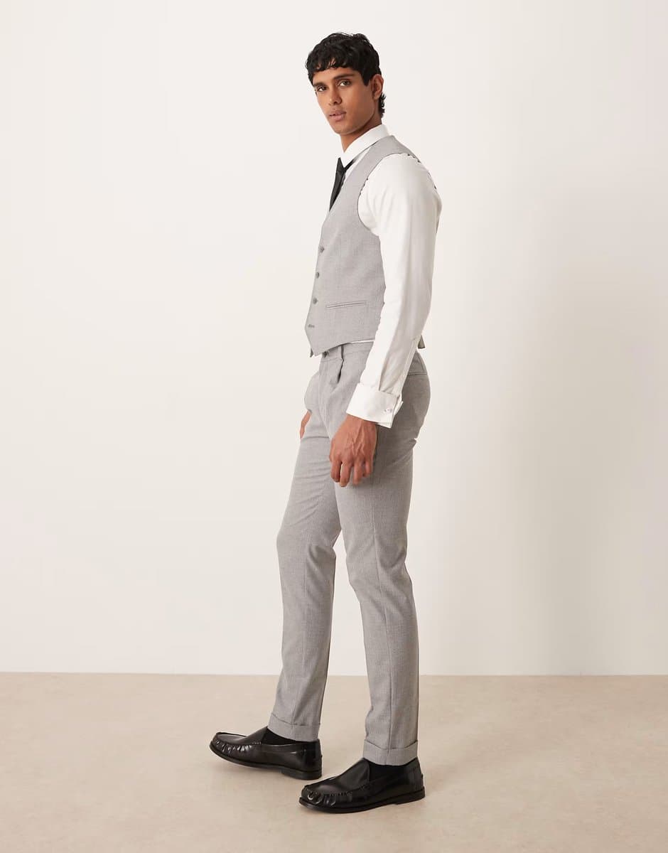 ASOS ASOS DESIGN skinny suit trouser in grey herringbone flannel - 3