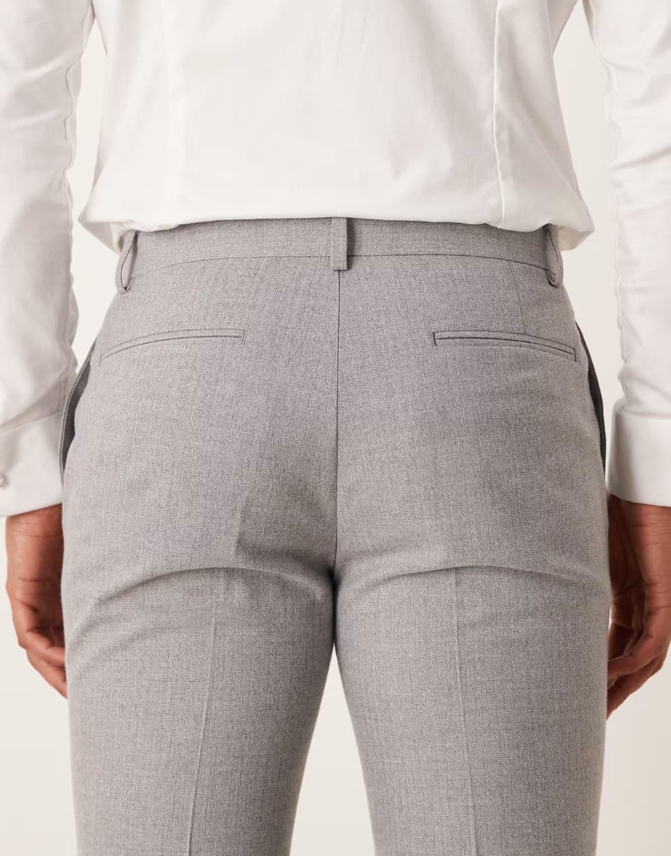 ASOS ASOS DESIGN skinny suit trouser in grey herringbone flannel - 4