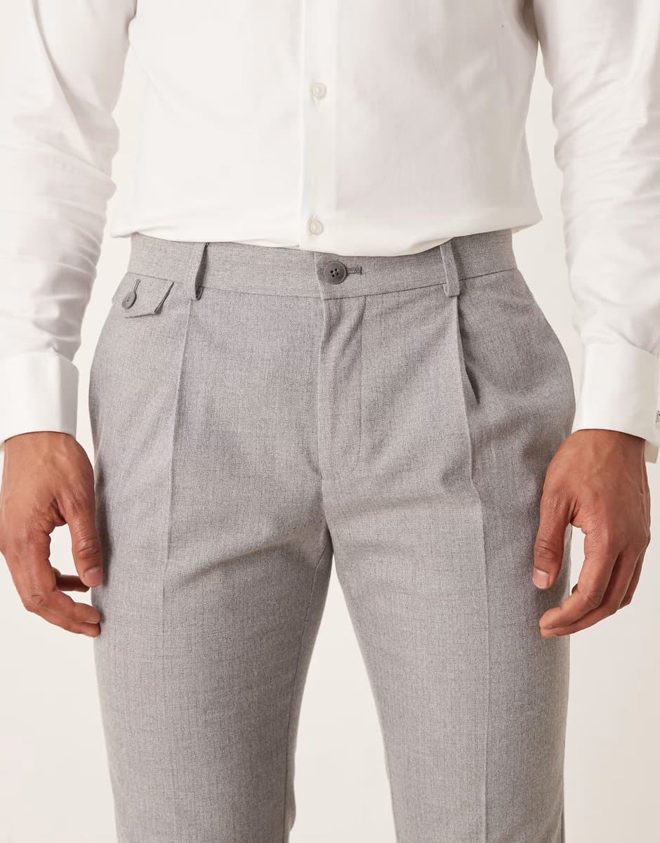 ASOS ASOS DESIGN skinny suit trouser in grey herringbone flannel - 5