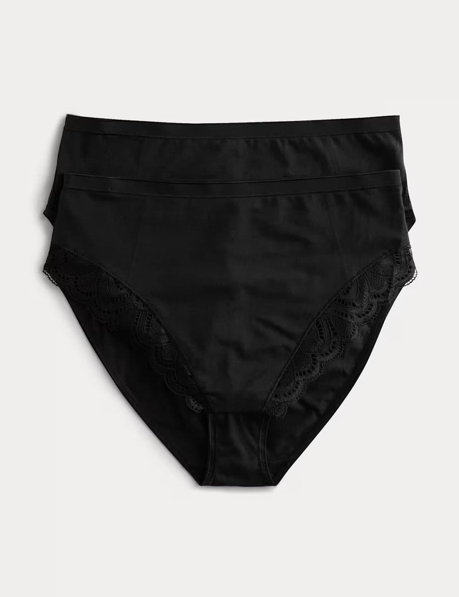 Marks & Spencer M&S 2 Pack Amelia Lace Cotton Rich Shaping Knickers Black