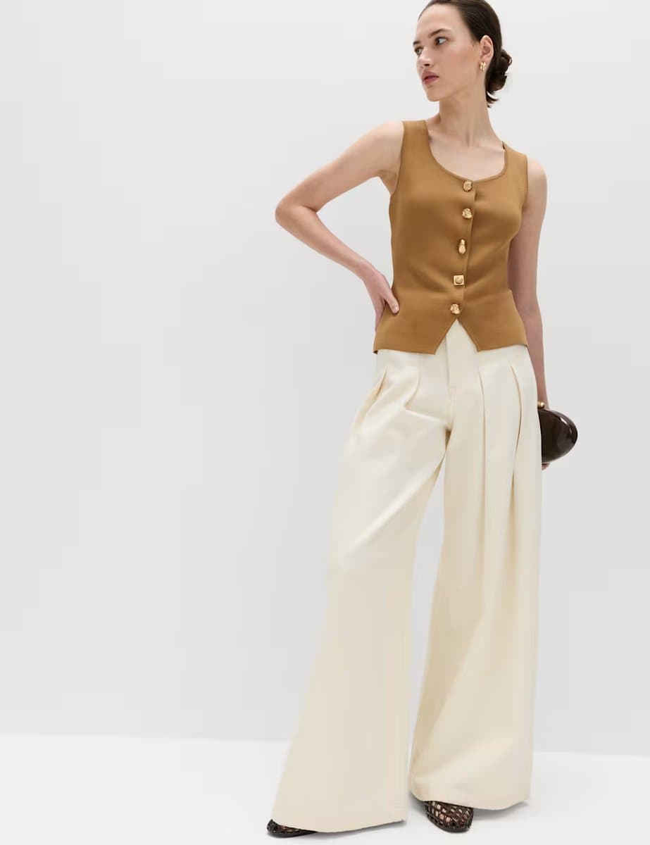 Marks & Spencer M&S Button Front Slim Fit Knitted Waistcoat Dark Sand - 2