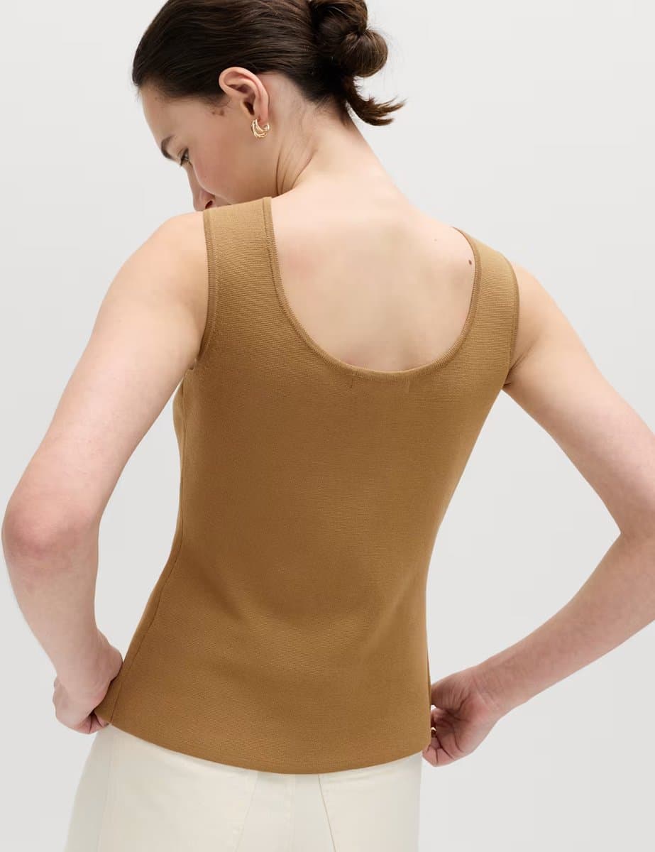 Marks & Spencer M&S Button Front Slim Fit Knitted Waistcoat Dark Sand - 3