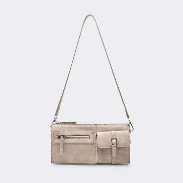 EGO Allegra Zip Pocket Detail Rectangle Shaped Shoulder Bag In Taupe Faux Leather, Women's Size UK One Size