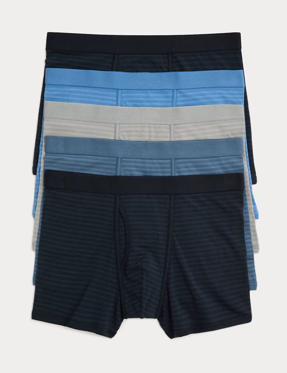 Marks & Spencer M&S 5-Pack Cotton Stretch Cool & Fresh™ Trunks Blue Mix