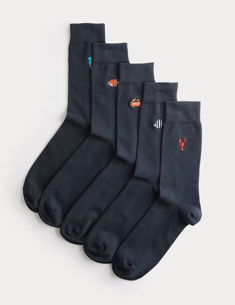 Marks & Spencer M&S 5 Pack Cool & Fresh™ Sea Creatures Cotton Rich Socks Navy Mix - 2
