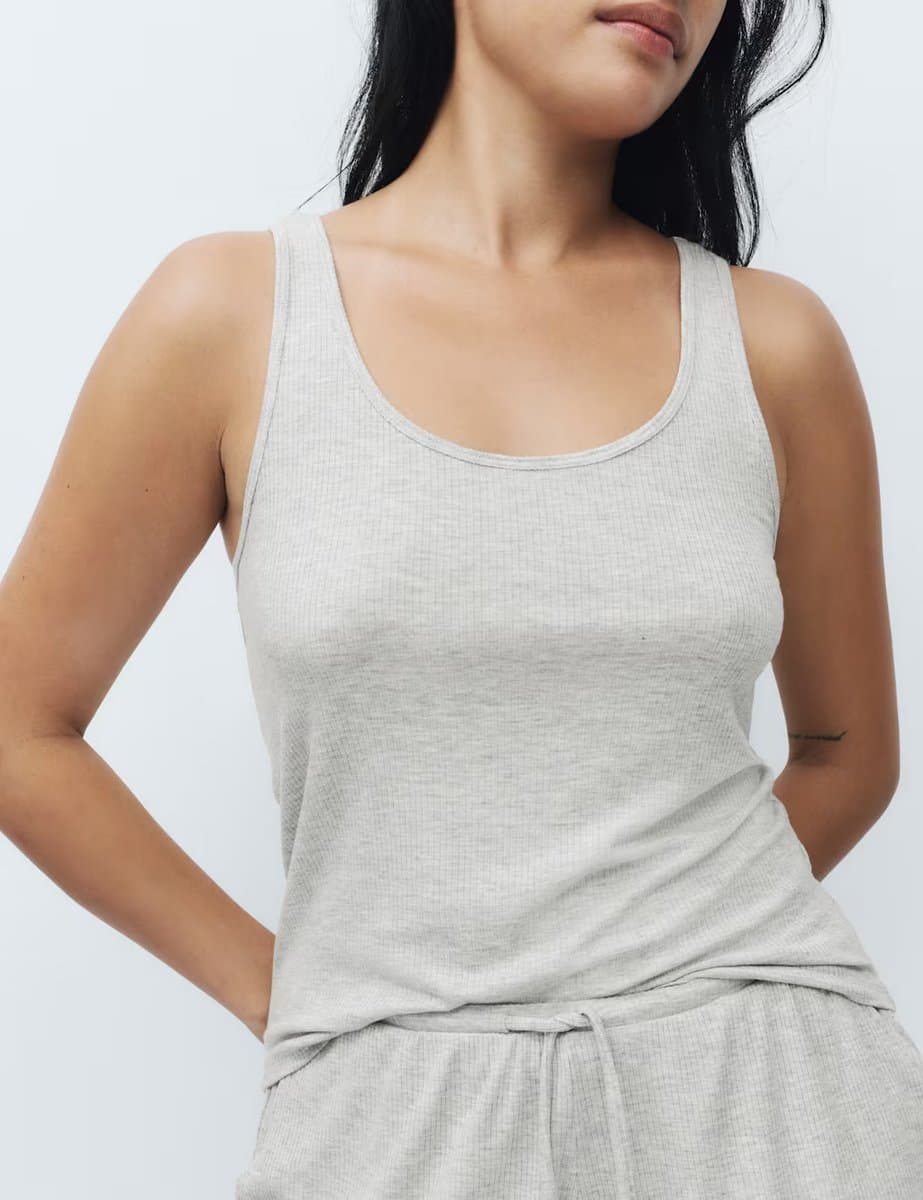 Marks & Spencer M&S Modal Rich Ribbed Cami Pyjama Top Grey - 2