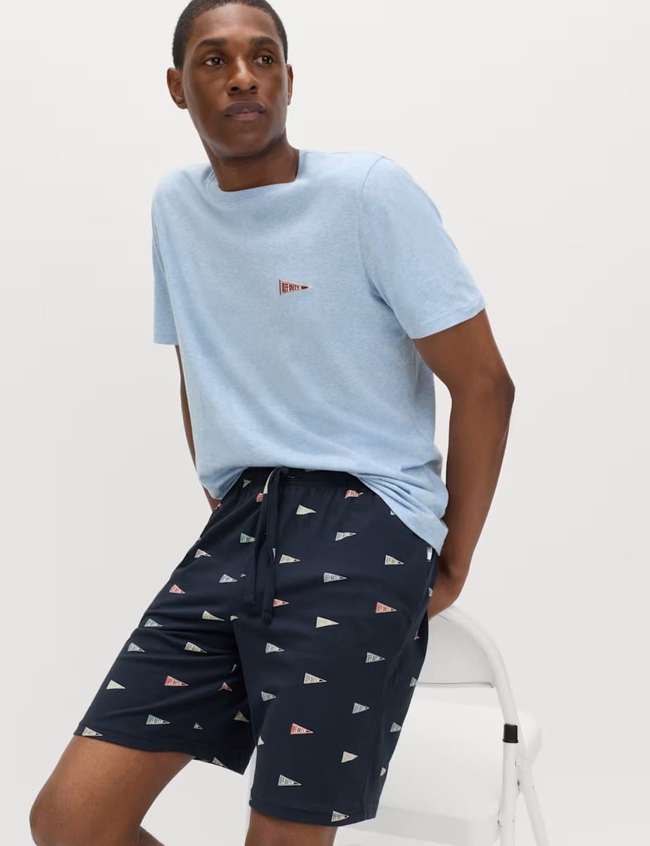 Marks & Spencer M&S Pure Cotton Off Duty Pyjama Set Blue Mix