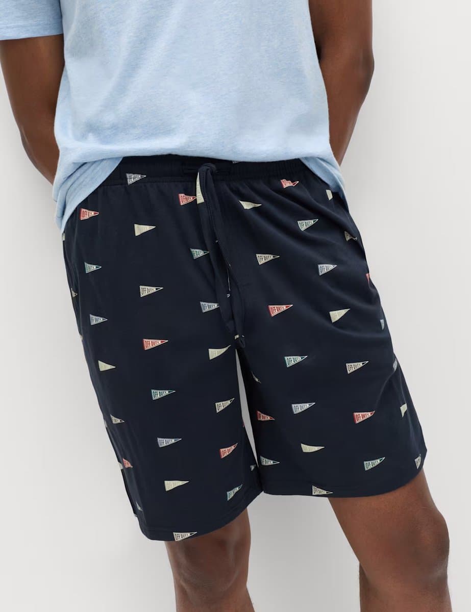 Marks & Spencer M&S Pure Cotton Off Duty Pyjama Set Blue Mix - 4