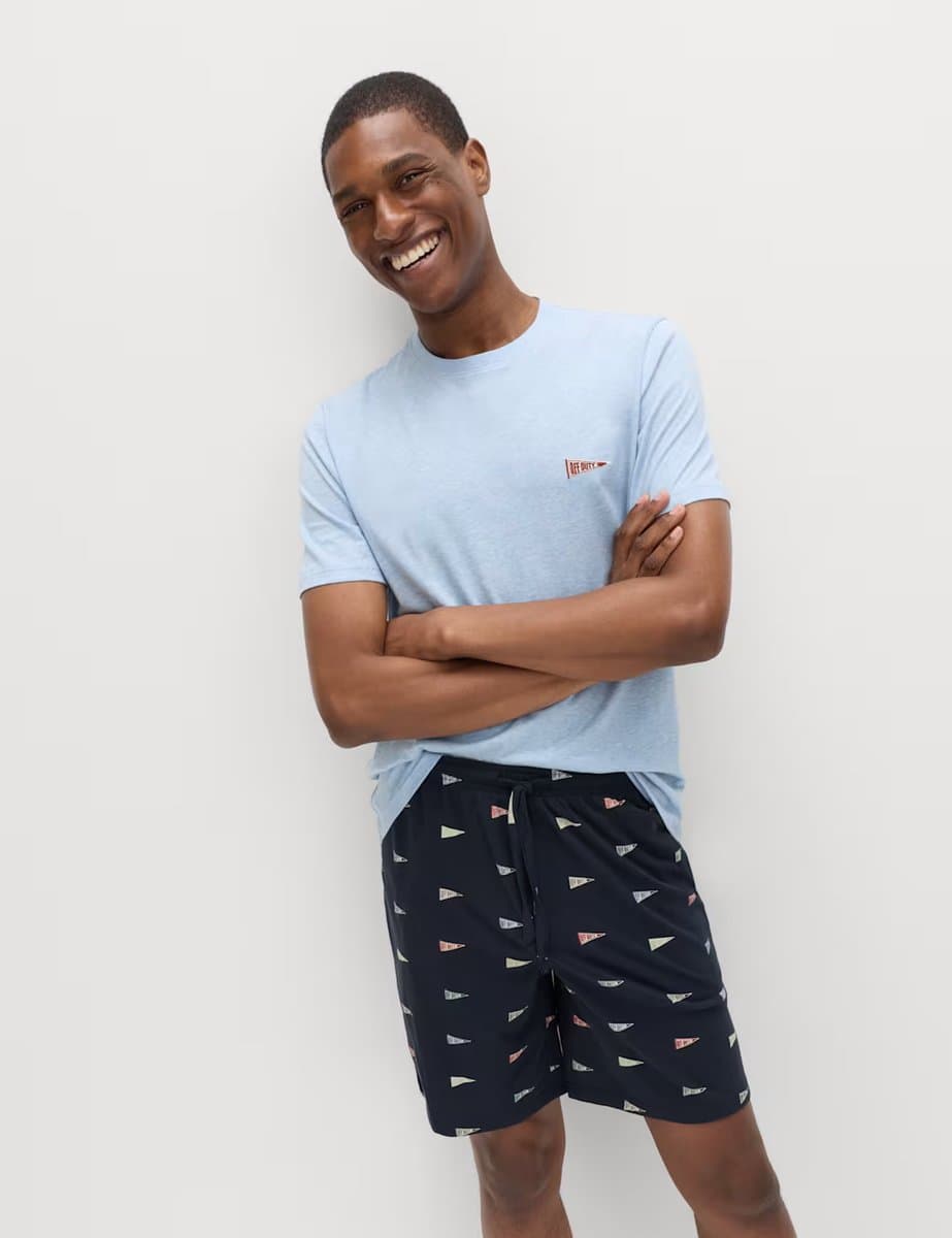 Marks & Spencer M&S Pure Cotton Off Duty Pyjama Set Blue Mix - 5