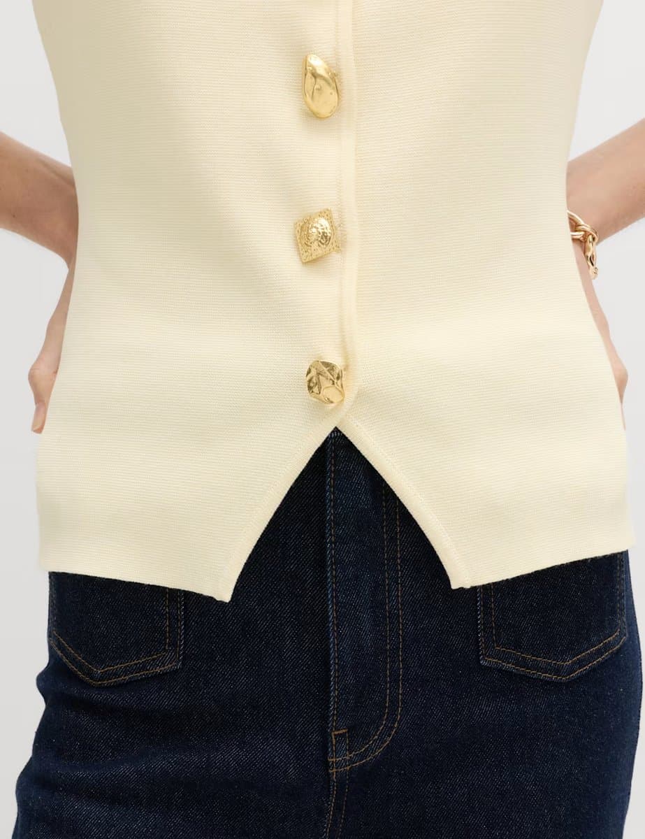 Marks & Spencer M&S Button Front Slim Fit Knitted Waistcoat Buttermilk - 2