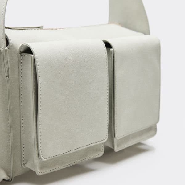 EGO Binx Pocket Detail Rectangle Shaped Shoulder Bag In Pale Sage Green Faux Suede, Women's Size UK One Size - 2