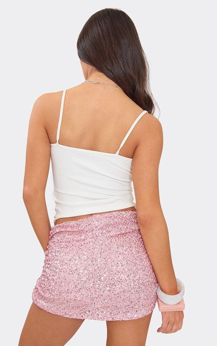 EGO Mid Rise Micro Skort In Pink Sequin, Women's Size UK 6 - 2