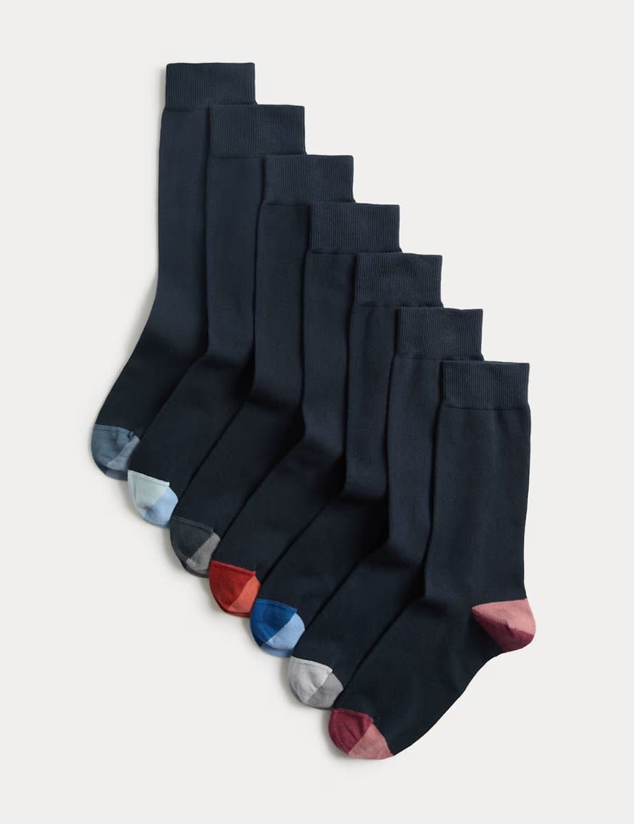 Marks & Spencer M&S 7 Pack Cool & Fresh™ Colour Block Cotton Rich Socks Navy Mix