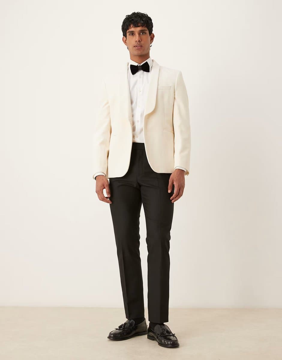 ASOS ASOS DESIGN slim suit tuxedo blazer in cream cotton velvet - 2