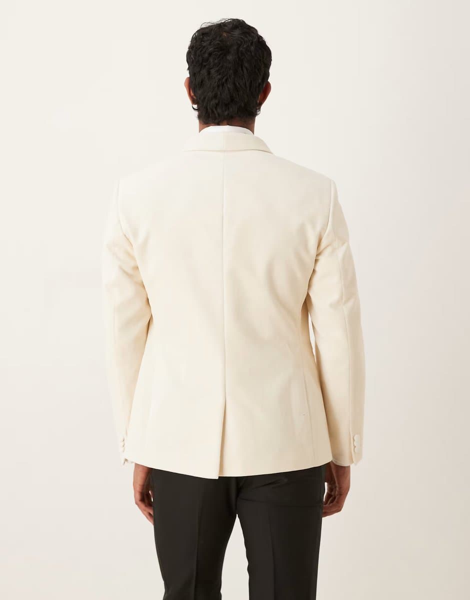 ASOS ASOS DESIGN slim suit tuxedo blazer in cream cotton velvet - 3