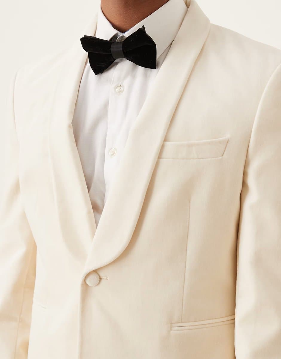 ASOS ASOS DESIGN slim suit tuxedo blazer in cream cotton velvet - 5