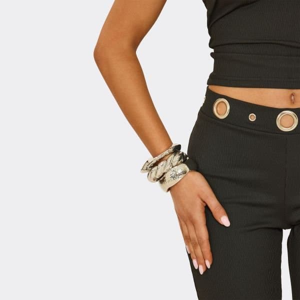 EGO Twisted Hammered Detail Chunky Multi Bangle Pack In Silver, Women's Size UK One Size