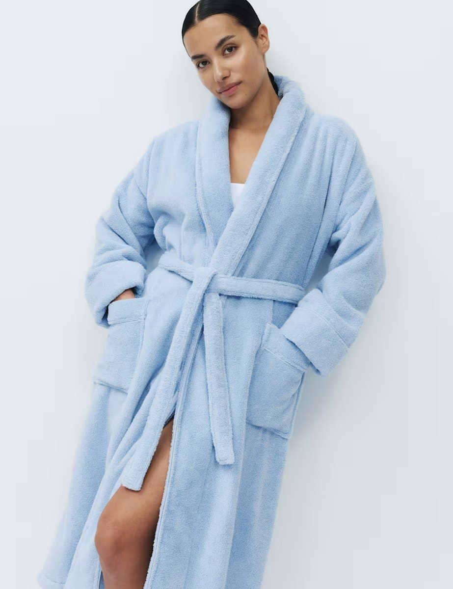 Marks & Spencer M&S Pure Cotton Towelling Dressing Gown Bluebell