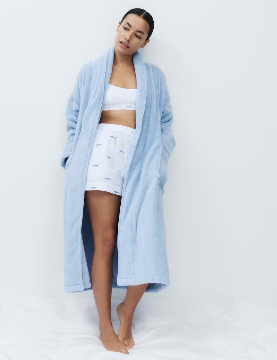 Marks & Spencer M&S Pure Cotton Towelling Dressing Gown Bluebell - 2