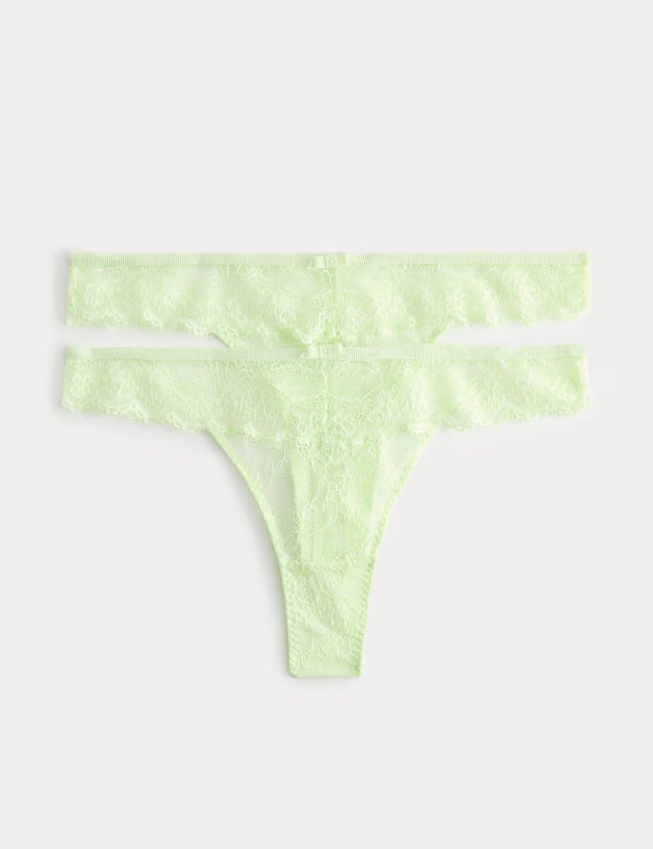 Marks & Spencer M&S 2 Pack Ida Lace Thongs Light Apple