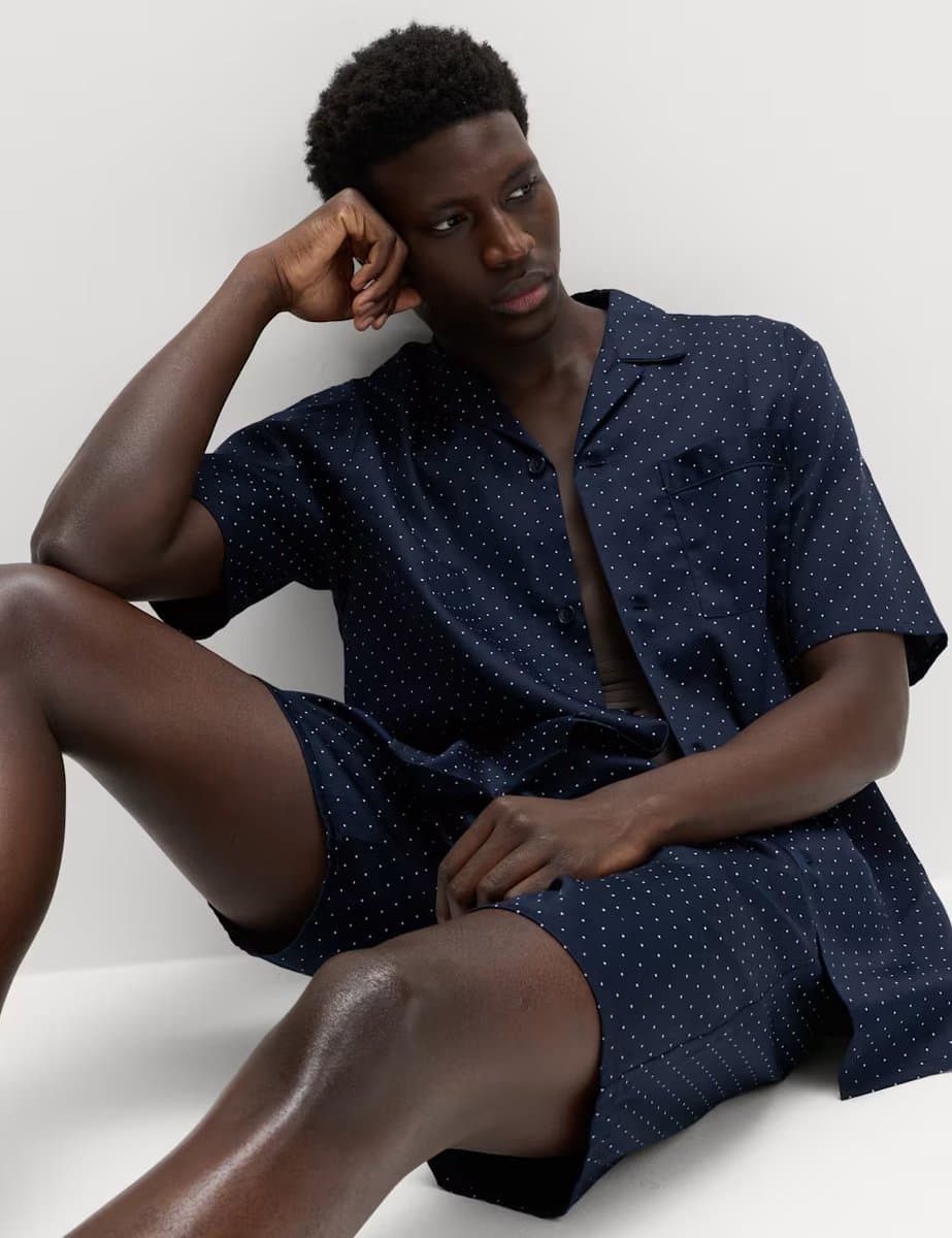 Marks & Spencer M&S Pure Cotton Polka Dot Pyjama Set Navy