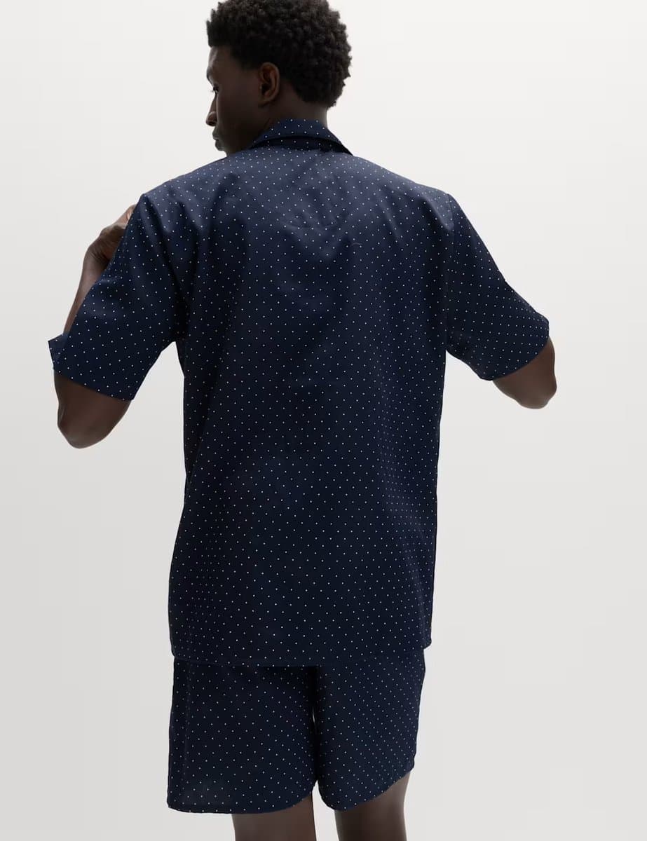 Marks & Spencer M&S Pure Cotton Polka Dot Pyjama Set Navy - 3