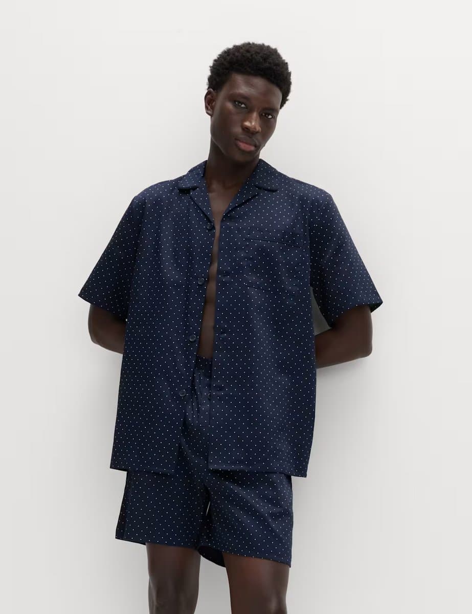 Marks & Spencer M&S Pure Cotton Polka Dot Pyjama Set Navy - 4