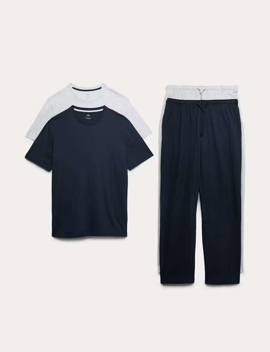 Marks & Spencer M&S 2 Pack Pure Cotton Pyjama Sets Navy Mix