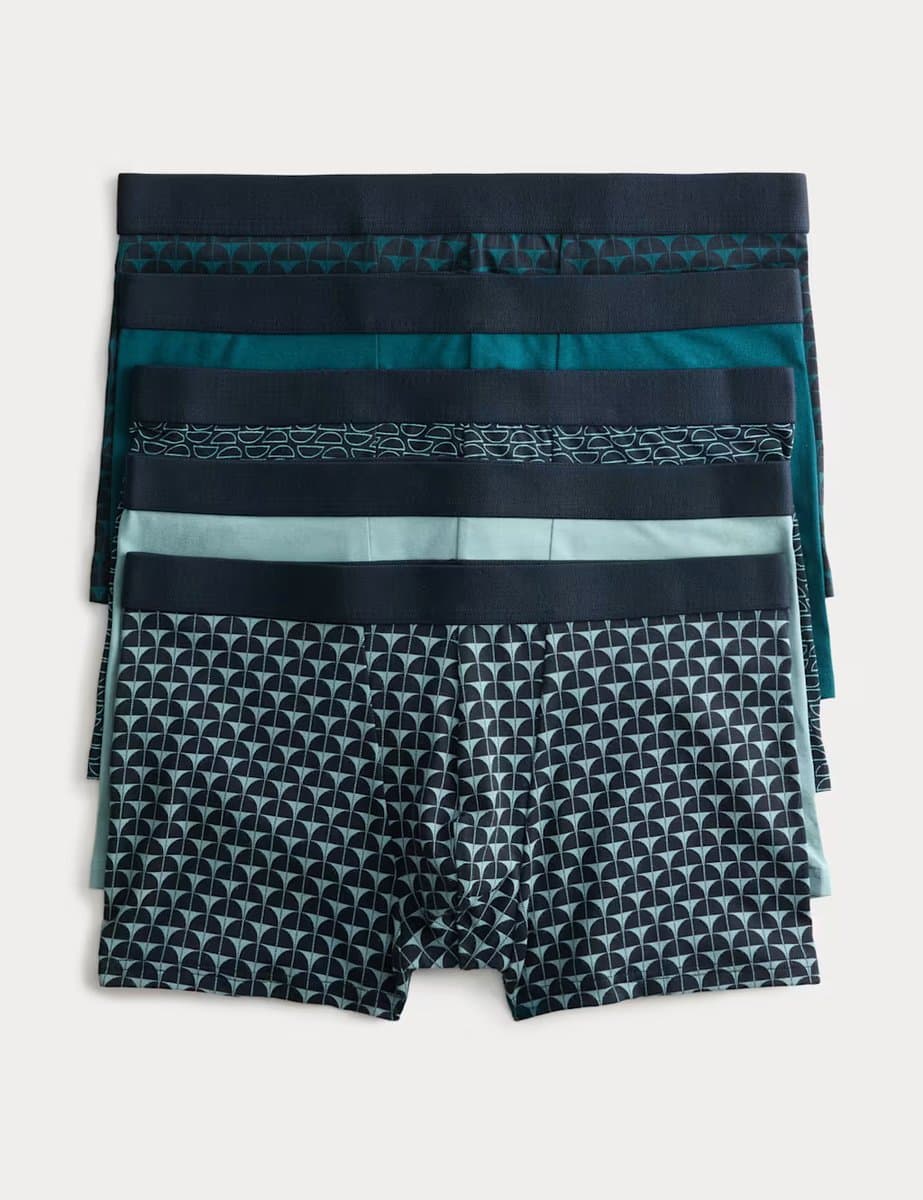 Marks & Spencer M&S 5 Pack Cotton Rich Geometric Hipsters Teal Mix