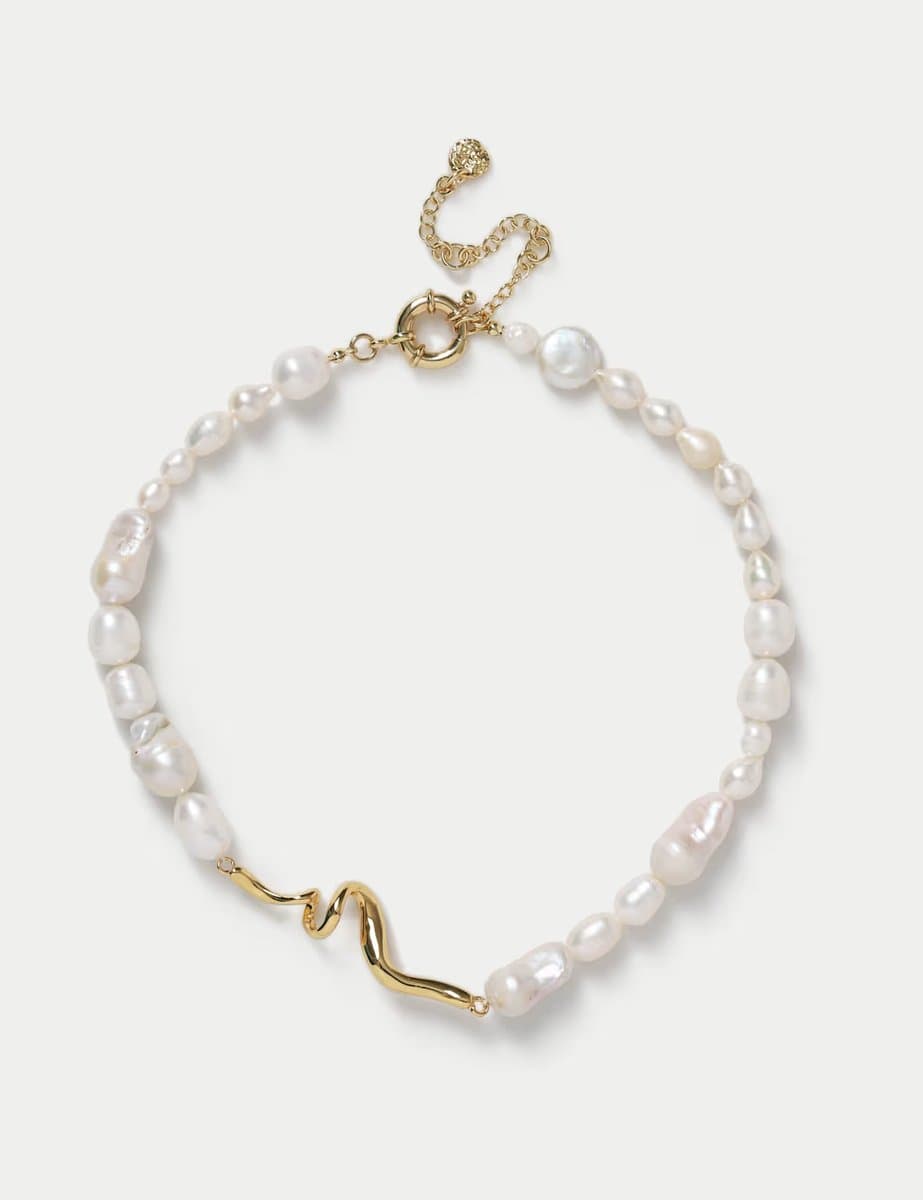 Marks & Spencer M&S 18k Gold Plated Twist Necklace Cream - 2