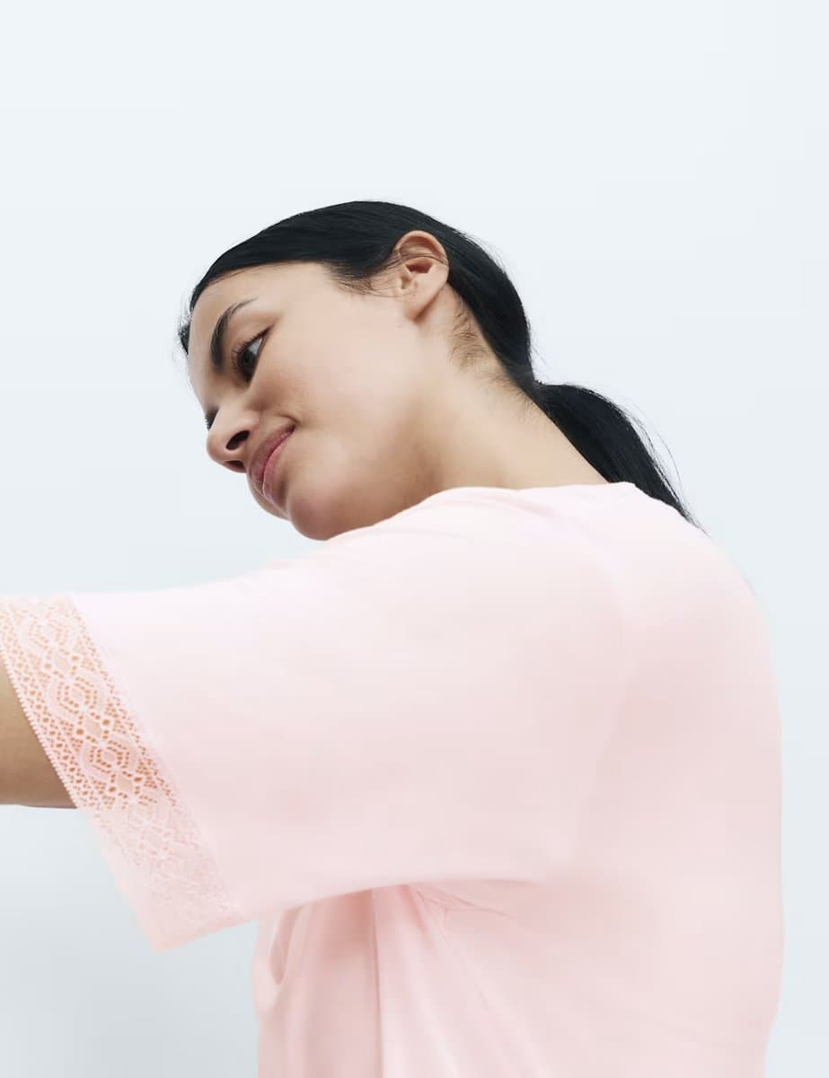 Marks & Spencer M&S Lace Trim Nightshirt Pink - 3