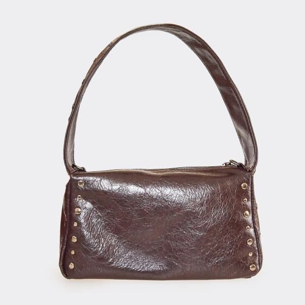 EGO Sauce Stud Detail Rectangle Shaped Shoulder Bag In Brown Faux Leather, Women's Size UK One Size