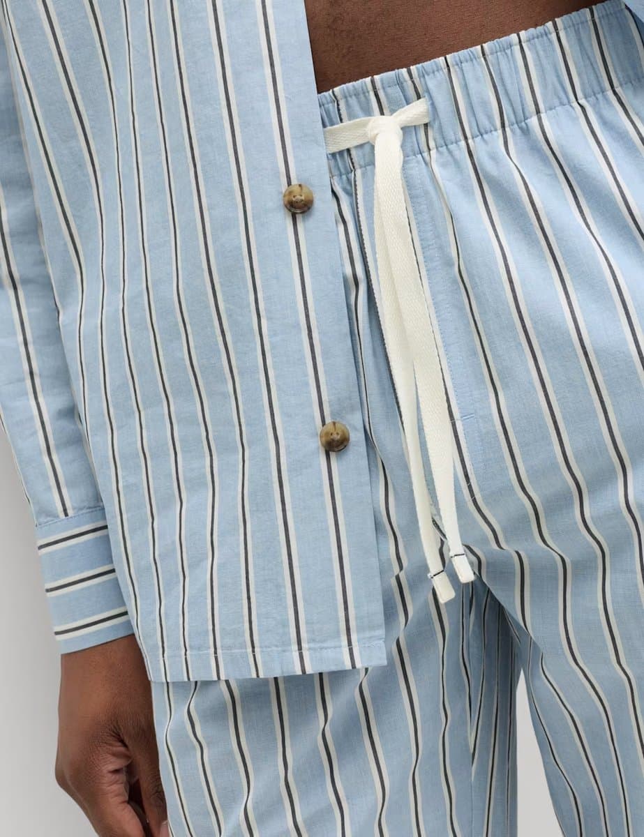 Marks & Spencer M&S Pure Cotton Striped Loungewear Bottoms Blue Mix - 3