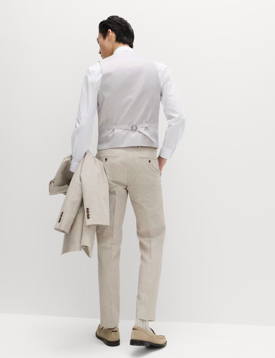 Marks & Spencer M&S Cotton Linen Blend Striped Waistcoat Neutral - 3