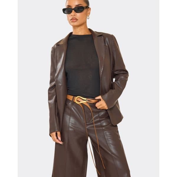 EGO Thin Contrast Trim Detail Double Belt In Brown, Women's Size UK One Size - 2