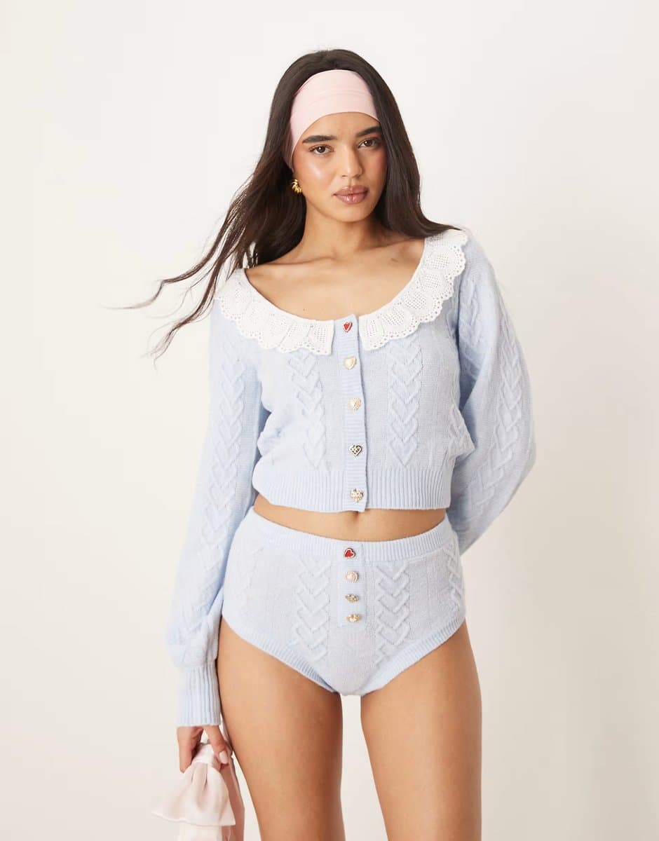 ASOS For Love & Lemons Cupid knit high waisted panty in blue co-ord