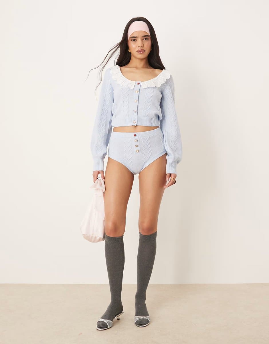 ASOS For Love & Lemons Cupid knit high waisted panty in blue co-ord - 4