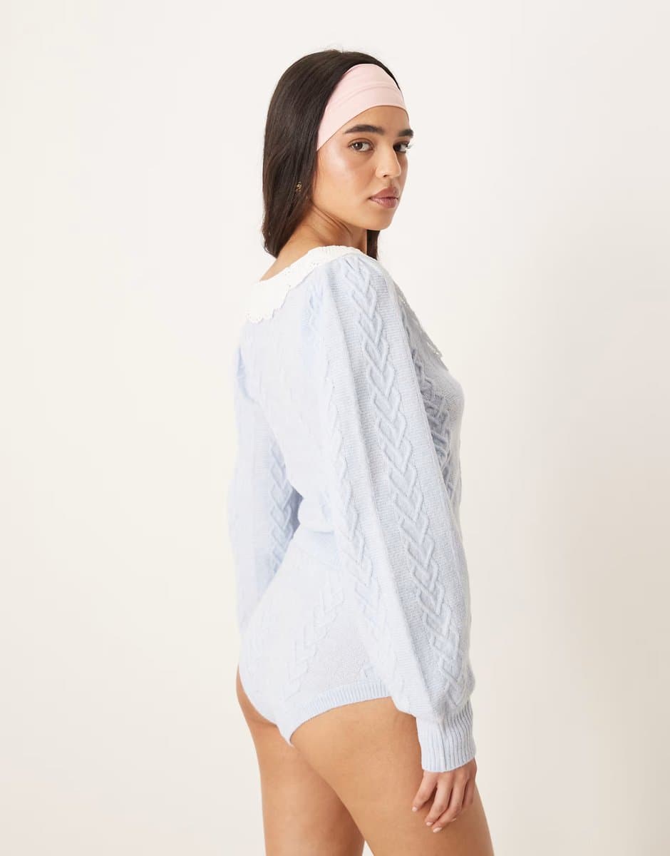 ASOS For Love & Lemons Cupid knit high waisted panty in blue co-ord - 5