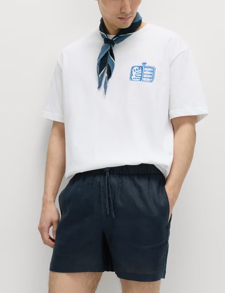 Marks & Spencer M&S Pure Linen Elasticated Waist Shorts Navy