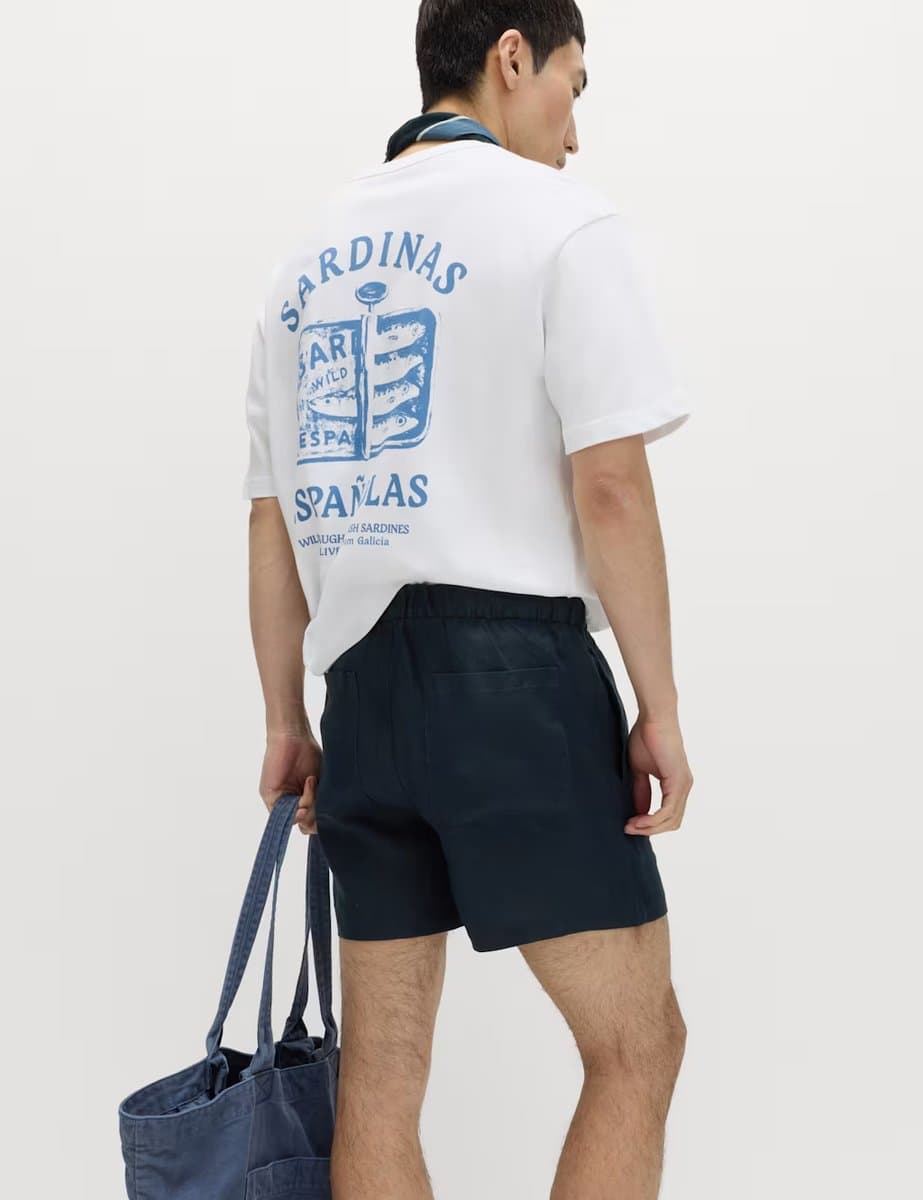 Marks & Spencer M&S Pure Linen Elasticated Waist Shorts Navy - 3